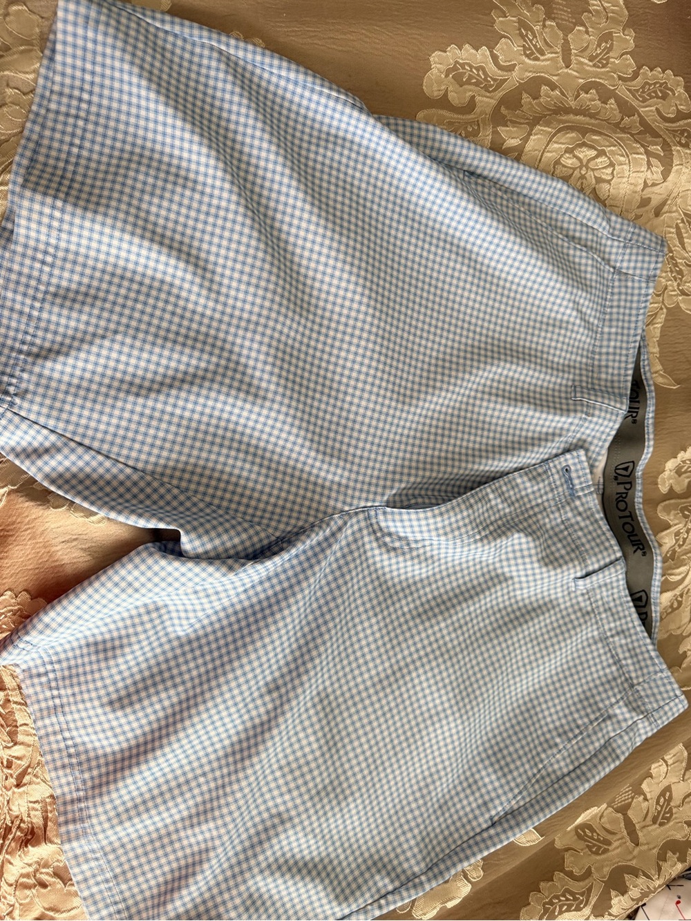 Men’s Light Blue Gingham Flat Front Golf Shorts